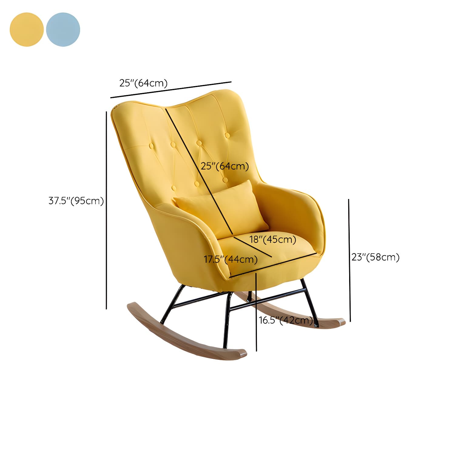 Scandinavian Rocking Chair with Wing Back and Wood Legs, Pillow Included thumbnail 19