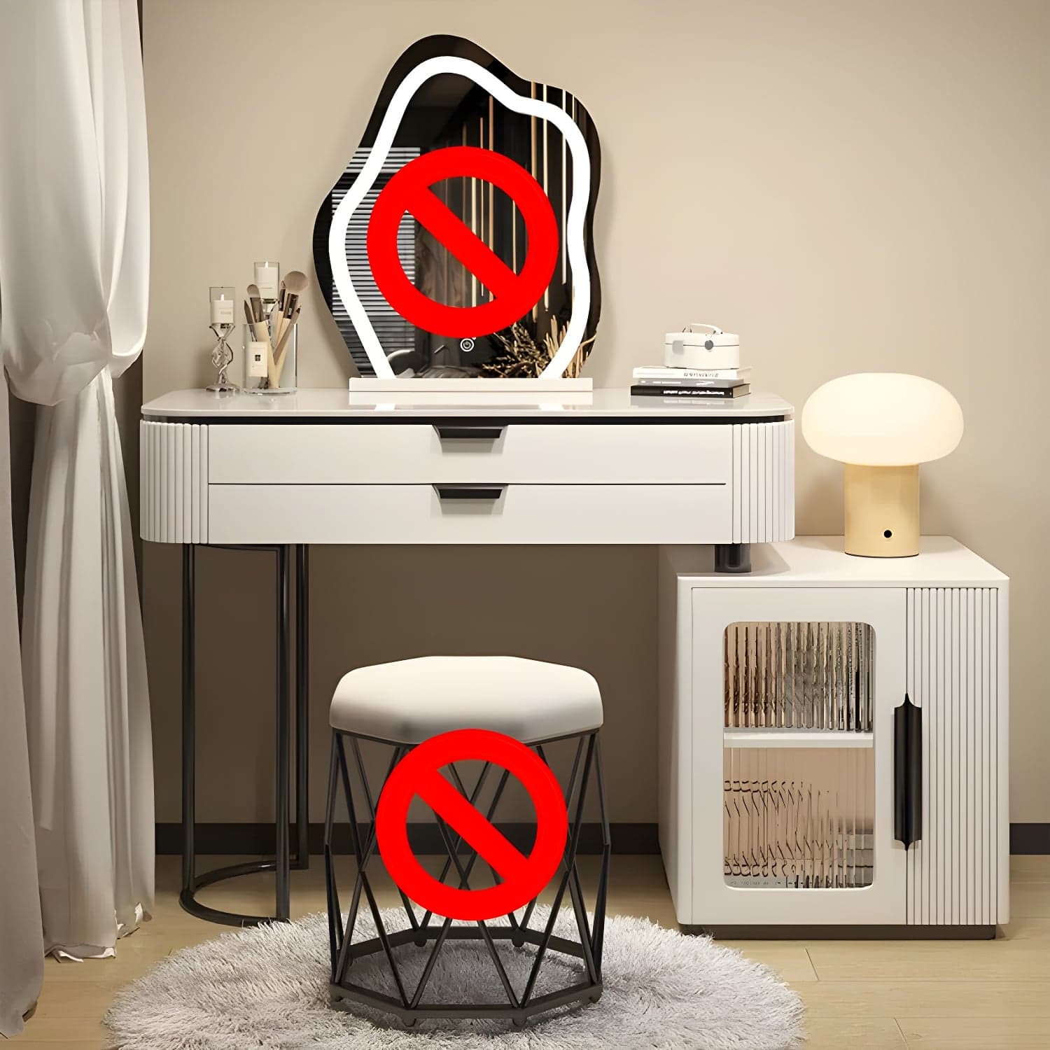 Contemporary Stone Top Vanity Table Set with Mirror and Stool Glam Slate Dressing Table thumbnail 4