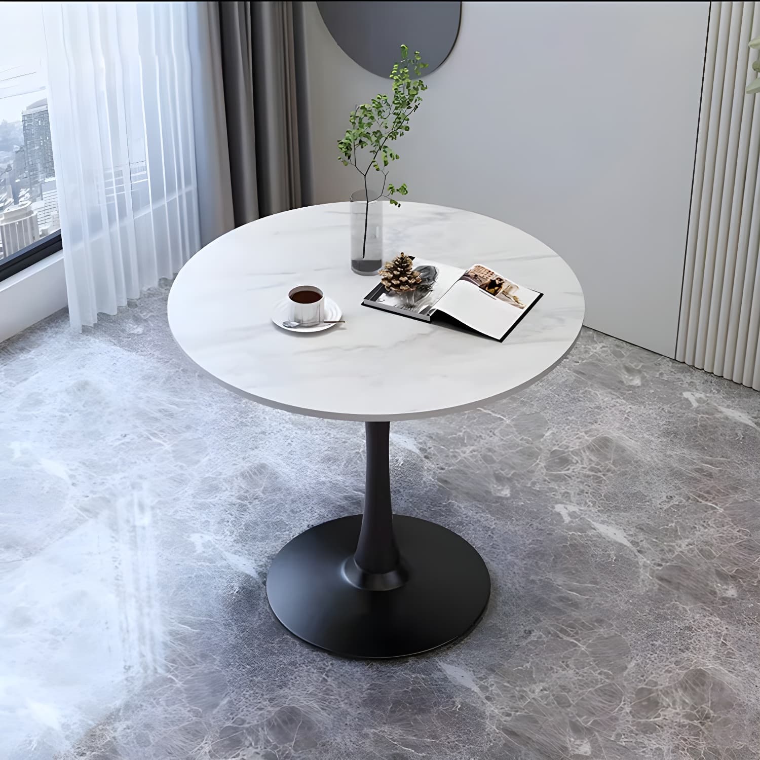 Traditional Luxury Rounded Dining Table Stone and Metal Tulip Dining Table thumbnail 5
