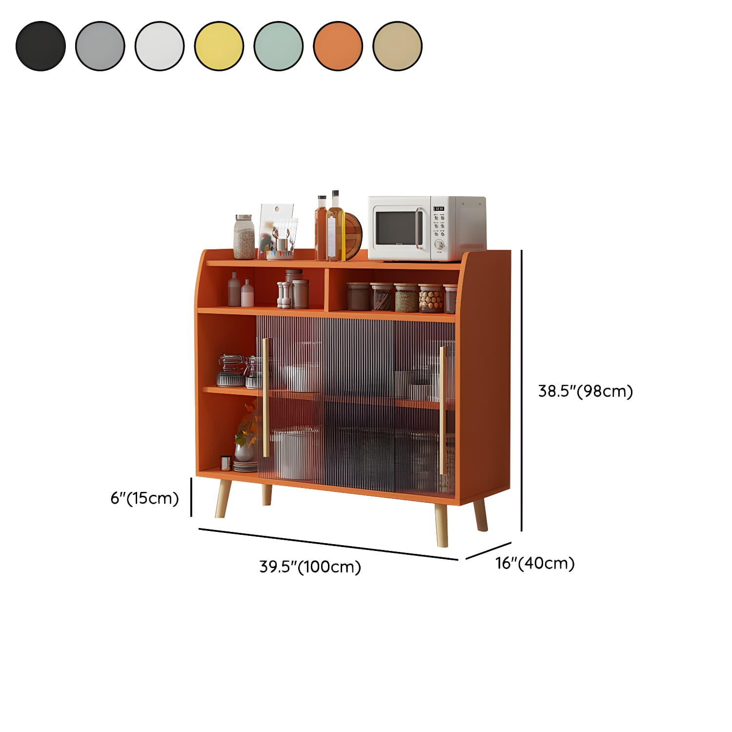 Scandinavian Wood Sideboard Credenza with Acrylic Doors and Cabinet Storage thumbnail 17