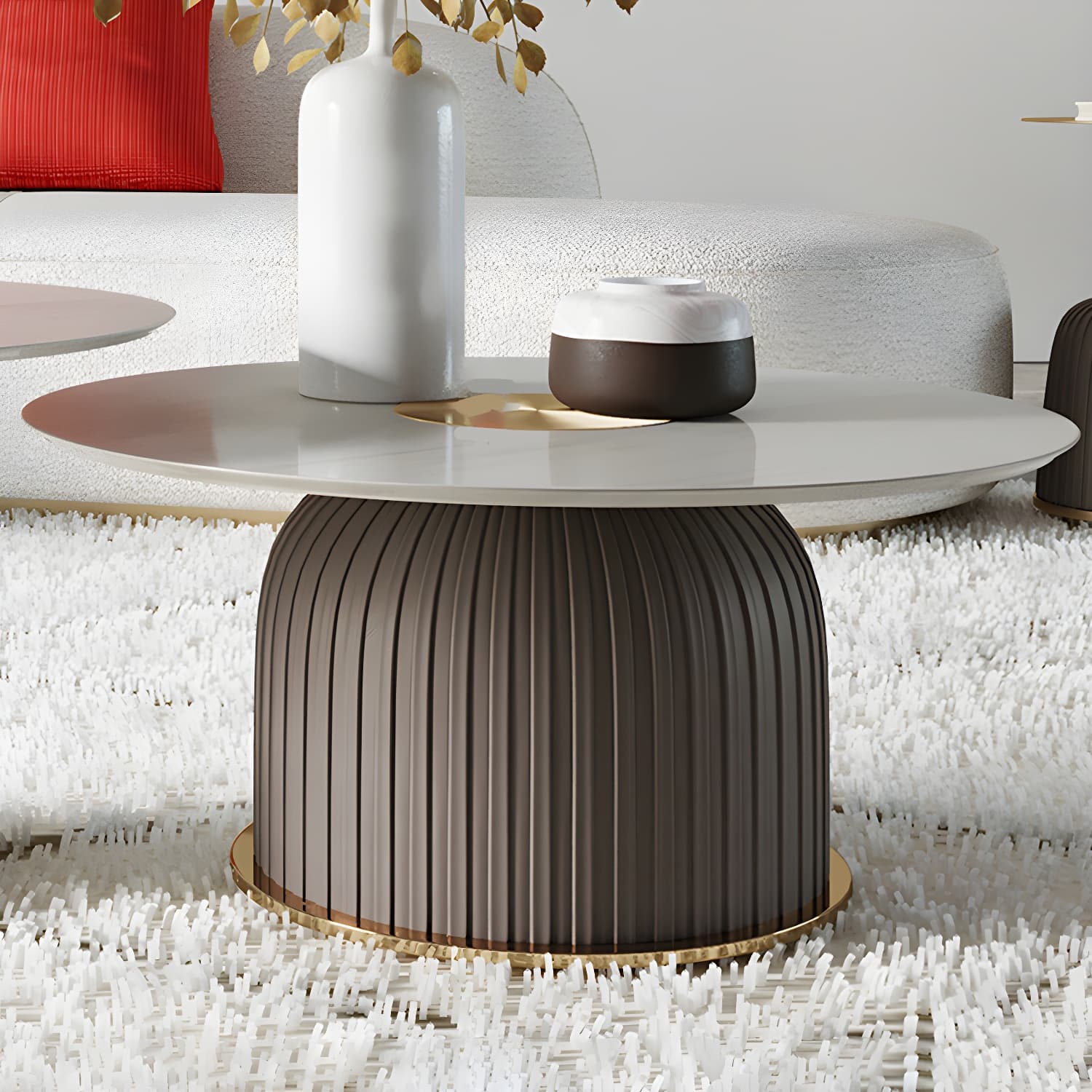 Modern Metal Cocktail Table Round Pedestal Coffee Table - White thumbnail 5