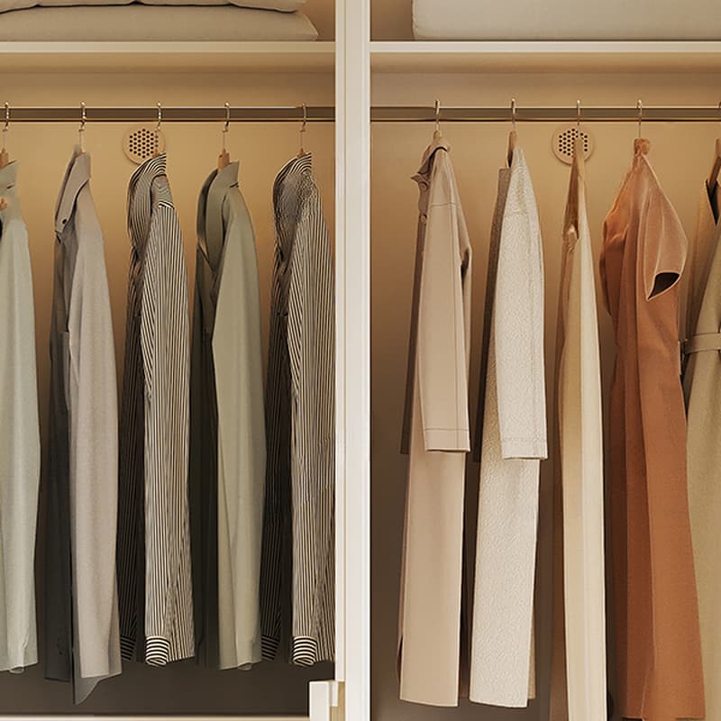 White Minimalist Manufactured Wood Wardrobe Closet with 2 Drawers, Soft Close Door, Interior Shelves, and Clothing Rod thumbnail 2