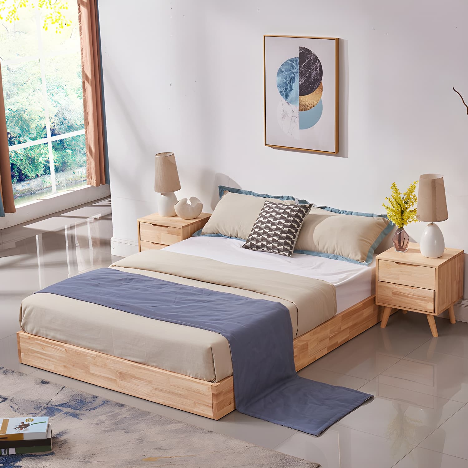 Natural Wood Platform Bed Frame Nordic 7.87-In High Wire-Grid Bed Frame thumbnail 4