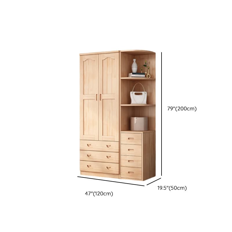 Modish Natural Color Reclaimed Wood Wardrobe Armoire with Soft Close Drawer, Soft Close Door thumbnail 22