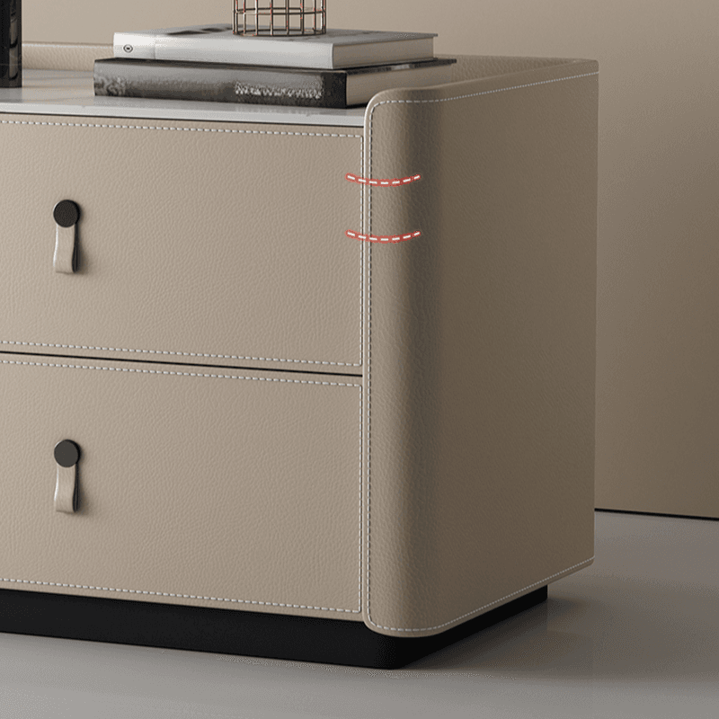 Modish 2 Tiers Drawer Storage Bedside Table with Stone Countertop thumbnail 14