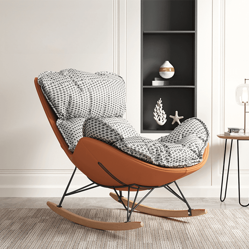 Grey/Chalk/Amber Contemporary Alloy 2 Piece Set Rocking Armchair with Padded Upholstery and Ottoman thumbnail 5