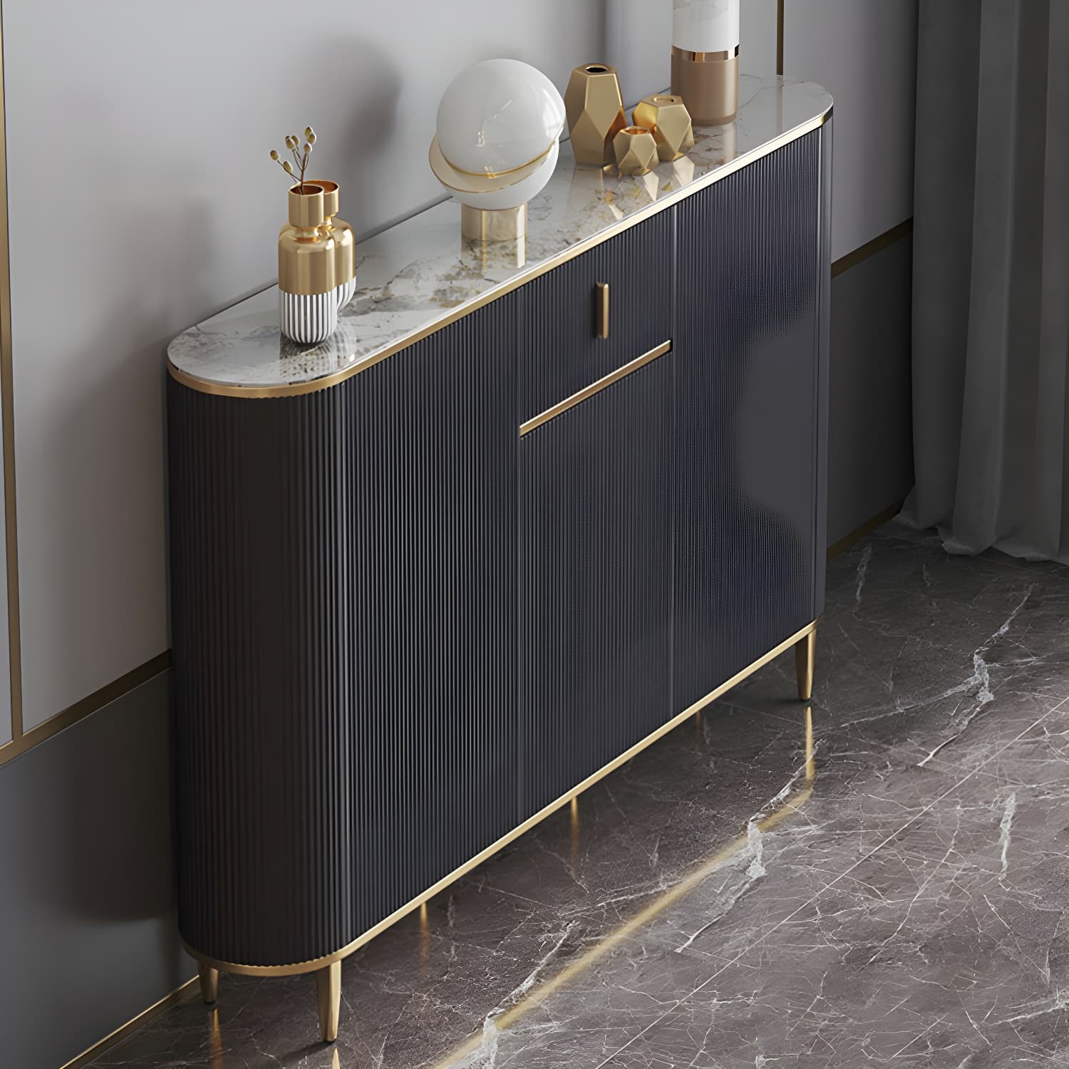 Glam Style Stone Top Sideboard Engineered Wood Side Board for Living Room thumbnail 6