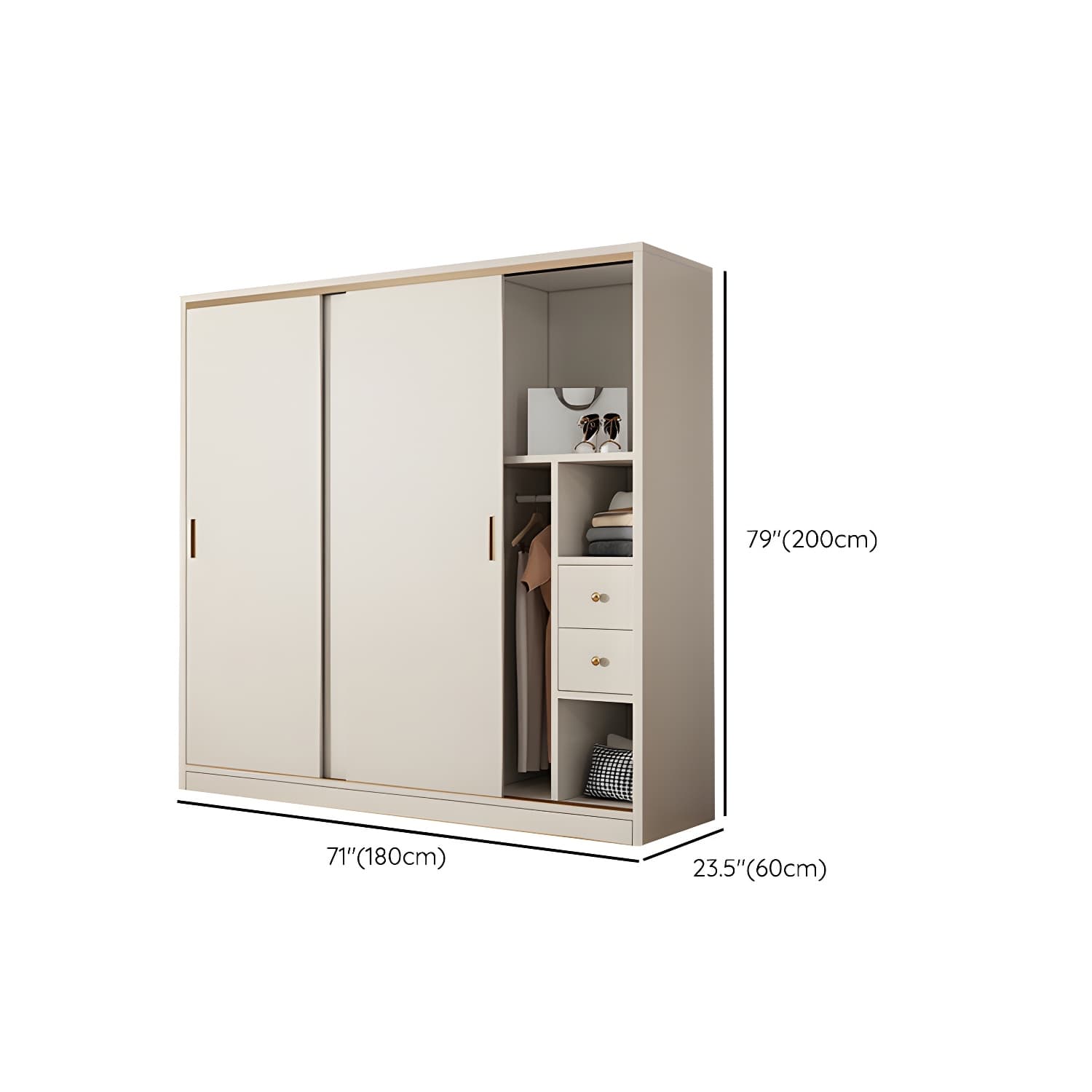 Modern White Wood Wardrobe Armoire with Sliding Doors and Soft Close Drawers thumbnail 13