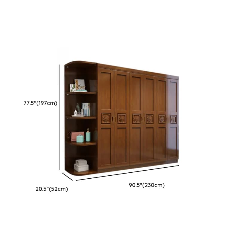 Vintage Sepia Lumber Wardrobe with Soft Close Drawer, Soft Close Door, Interior Shelves, and Hanging Rod thumbnail 8