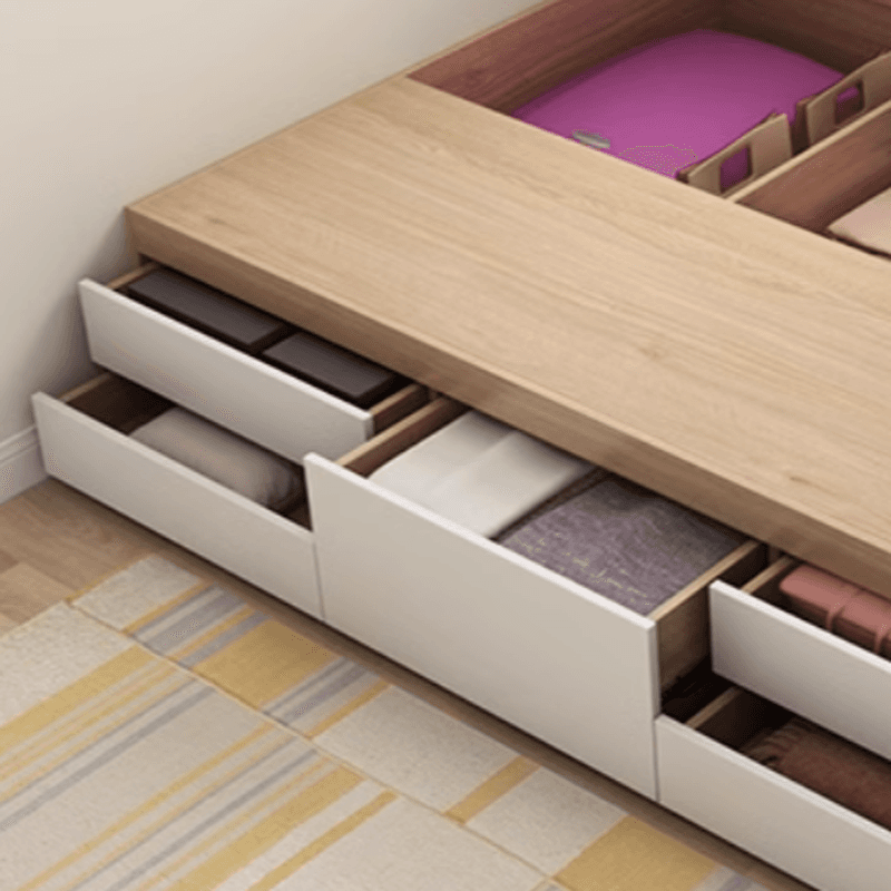 Wood Color Platform Storage Bed with Timber Bed Panel in a Modern Simple Style thumbnail 7