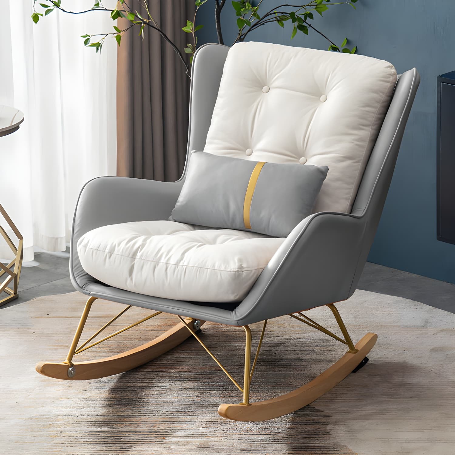 Modern Upholstered Rocker Chair Metal Frame Friction Resistant Rocker Chair for Home thumbnail 8