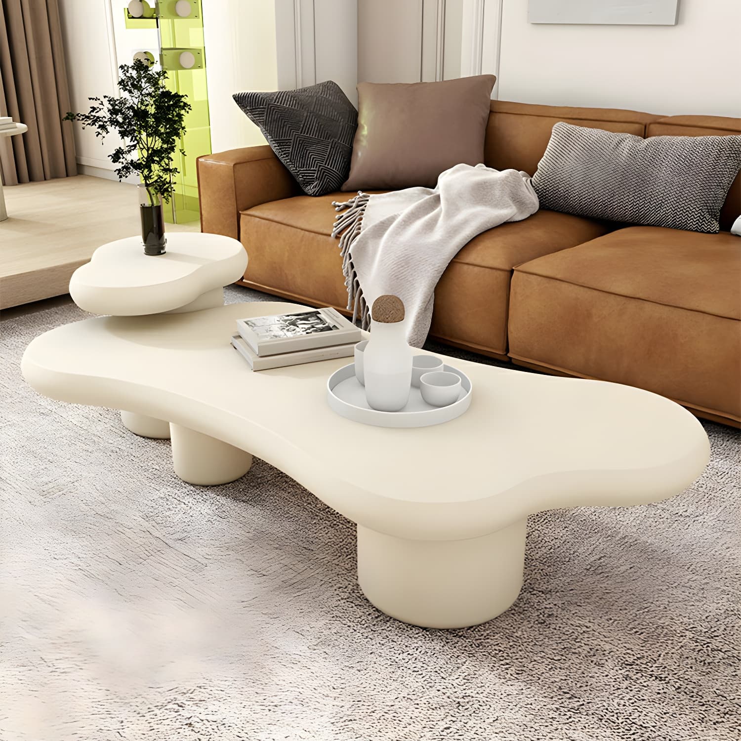 Cloud Shape Coffee Cocktail Table in Solid Wood Modern Style thumbnail 4