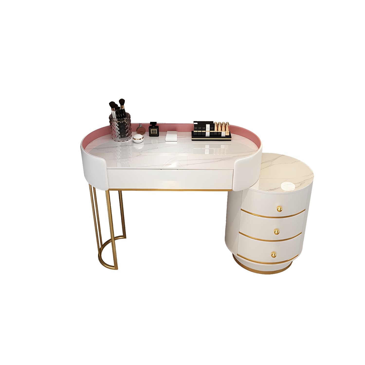 Contemporary Bedroom Metallic Lighted Mirror With Drawer Makeup Vanity Set thumbnail 18