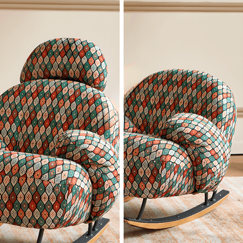 Rocking Chair Couch with Round Arm, Ottoman, Rear Back, Stationary - image 16