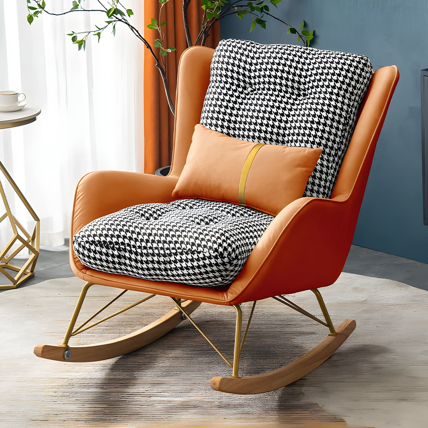 Modern Upholstered Rocker Chair Metal Frame Friction Resistant Rocker Chair for Home thumbnail 7