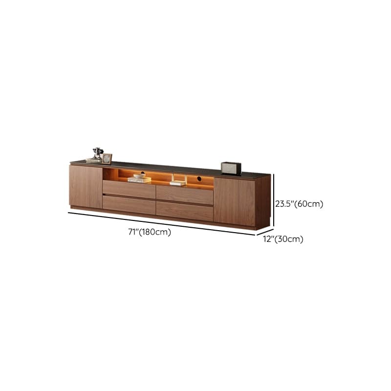 Brown TV Stand with Uncovered Storage, Shelf, 4-Drawer, 2 Cabinets/4 Cabinets, Cable Management & Light thumbnail 7
