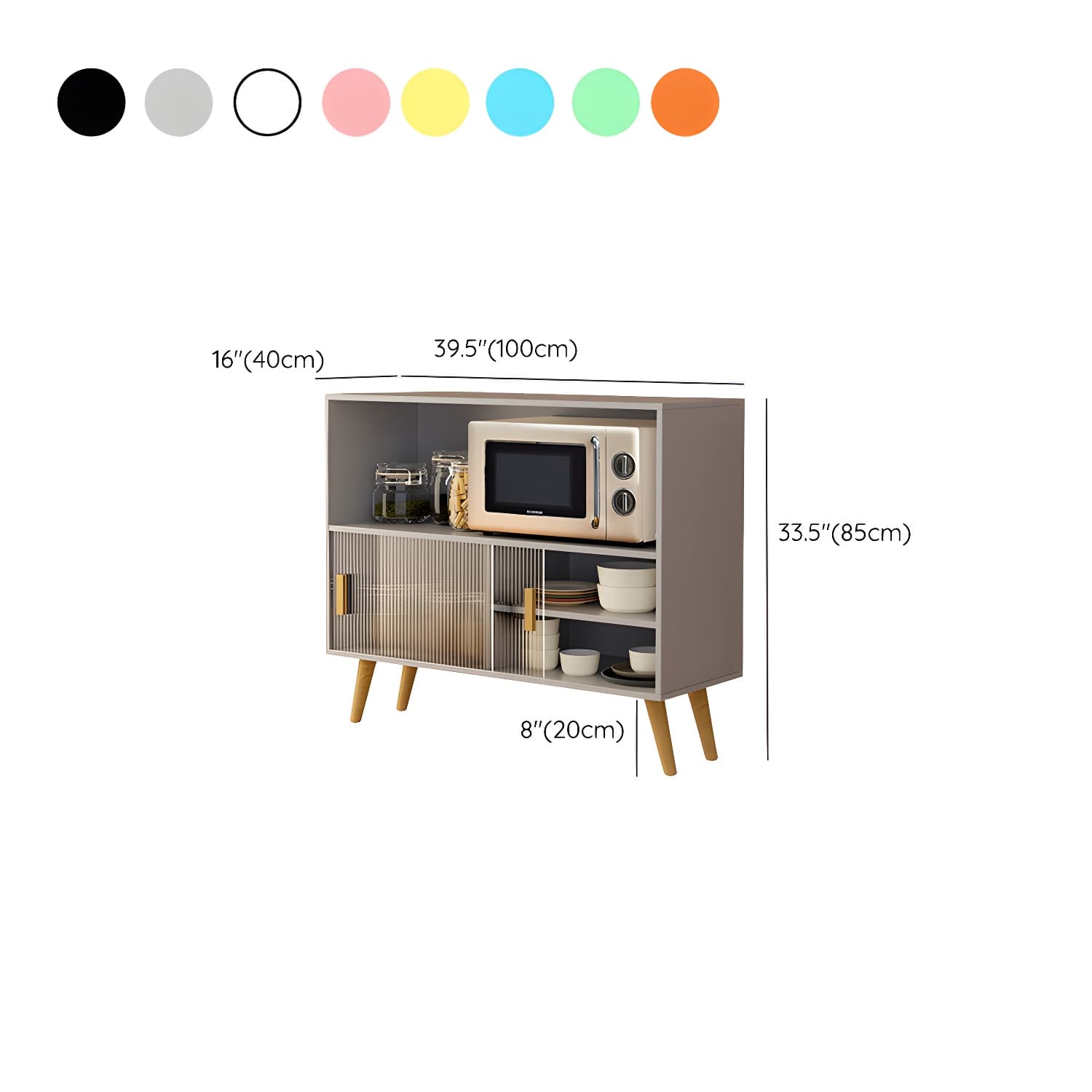 Scandinavian Wood Buffet Table with Acrylic Sliding Doors and Cabinet thumbnail 18
