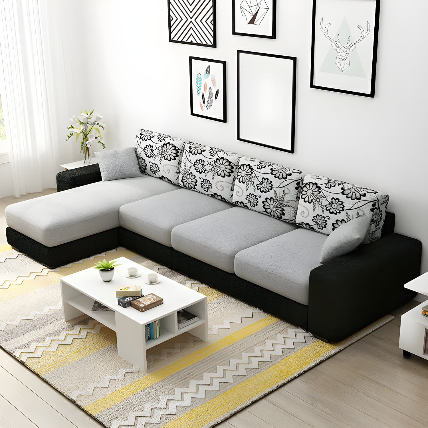 Scandinavian Wood Frame Straight Sofa with Cushion Back and Slipcover in 3 Piece Set thumbnail 3