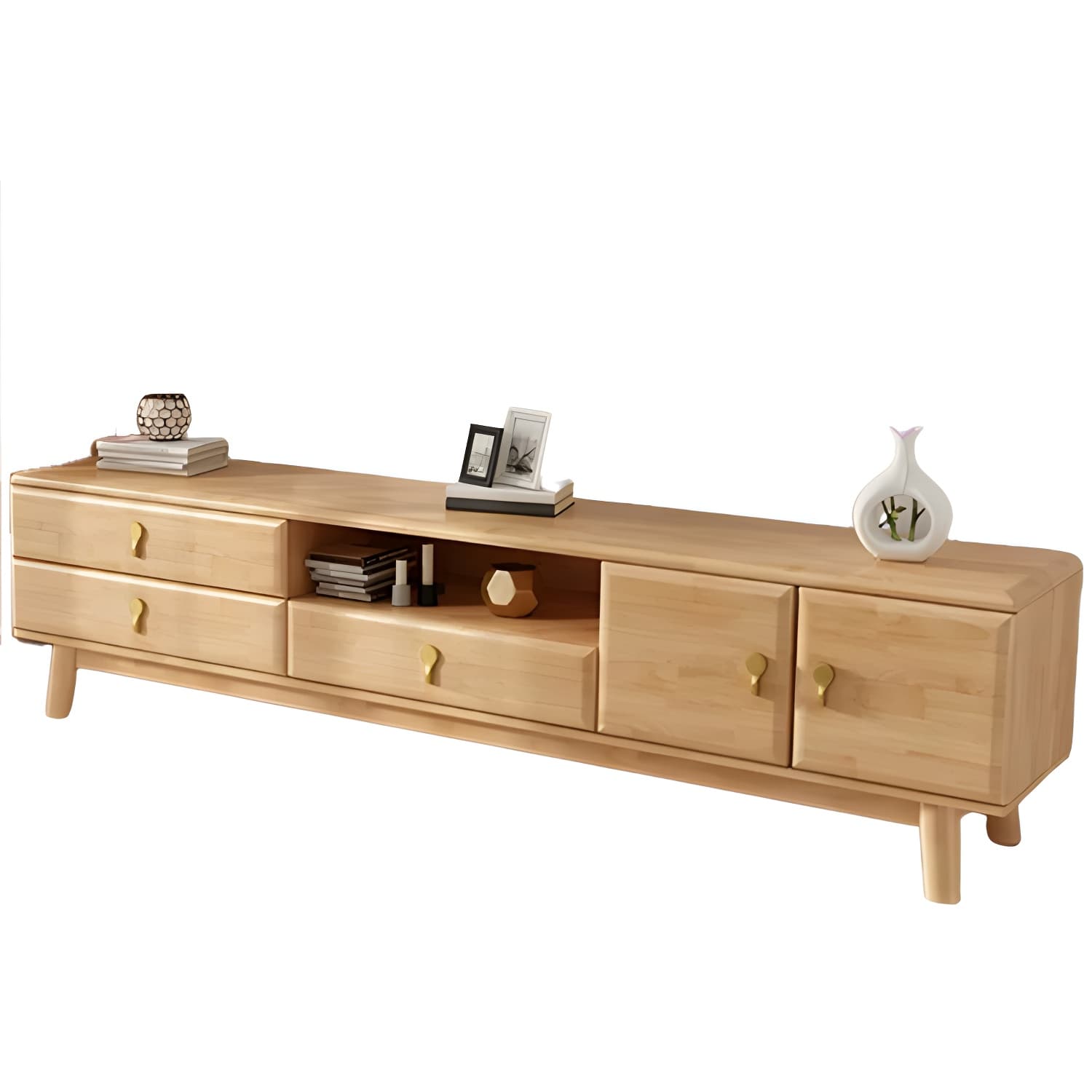 Scandinavian with Drawers Rubberwood with Cabinet TV Media Console thumbnail 2