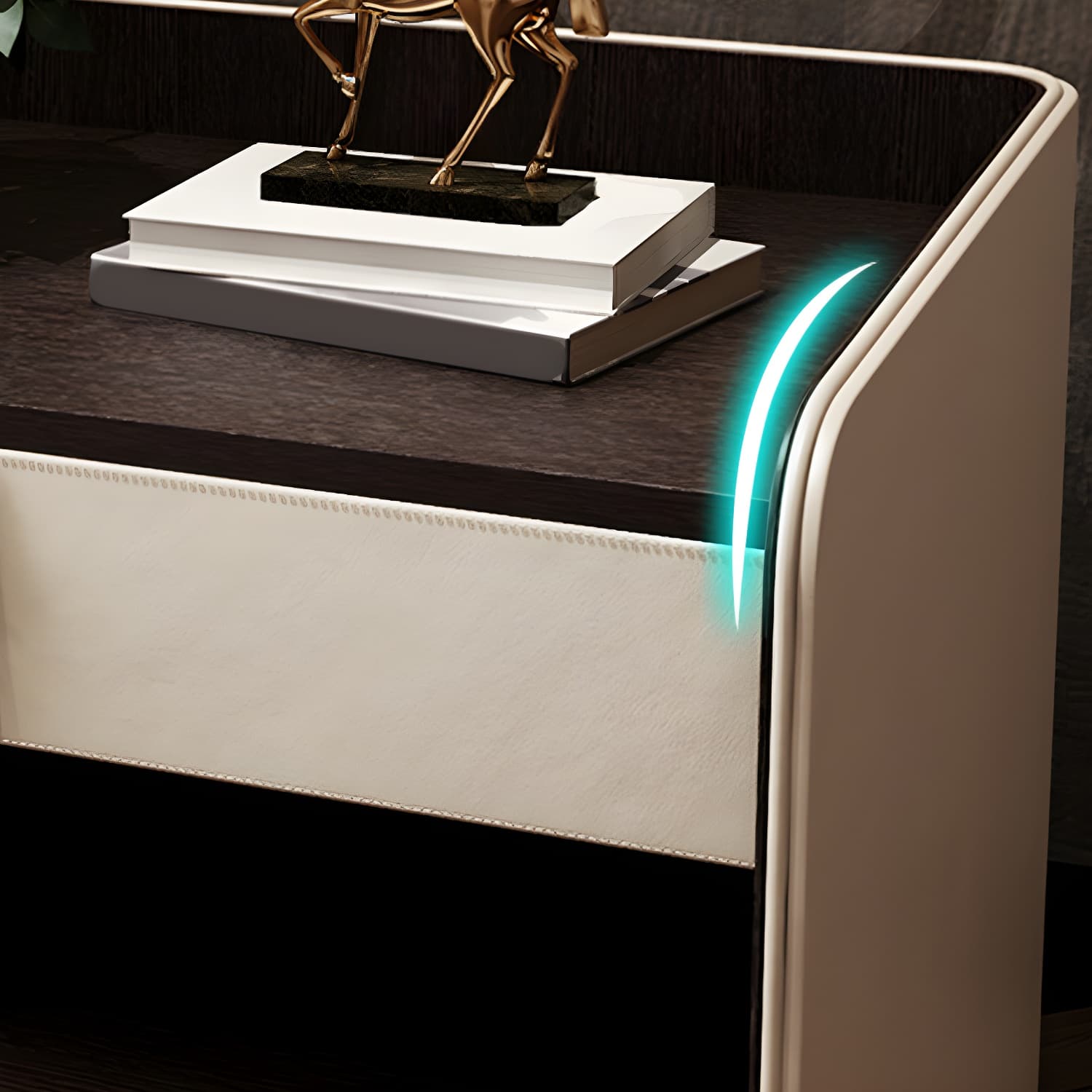 Faux Leather Nightstand 1 - Drawer Nightstand with Wood Accents thumbnail 10
