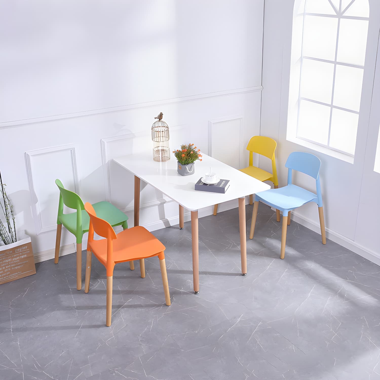 Scandinavian Home Side Chair Open Back Wood Legs Dining Room Chair Set thumbnail 14