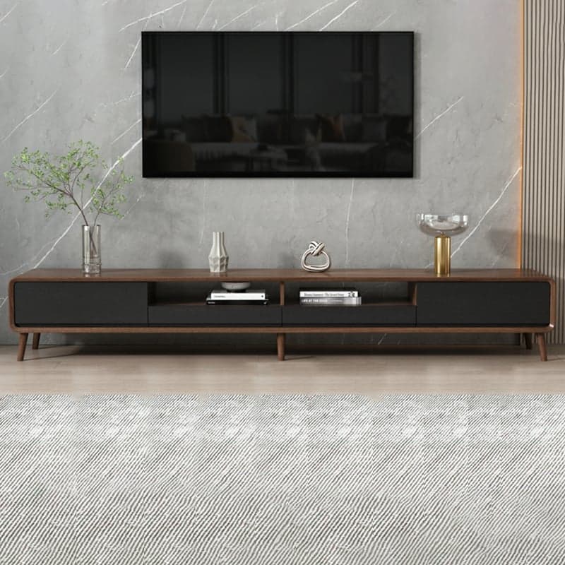 4-Drawer Modern Wood TV Stand with Open Storage and Cable Management thumbnail 2