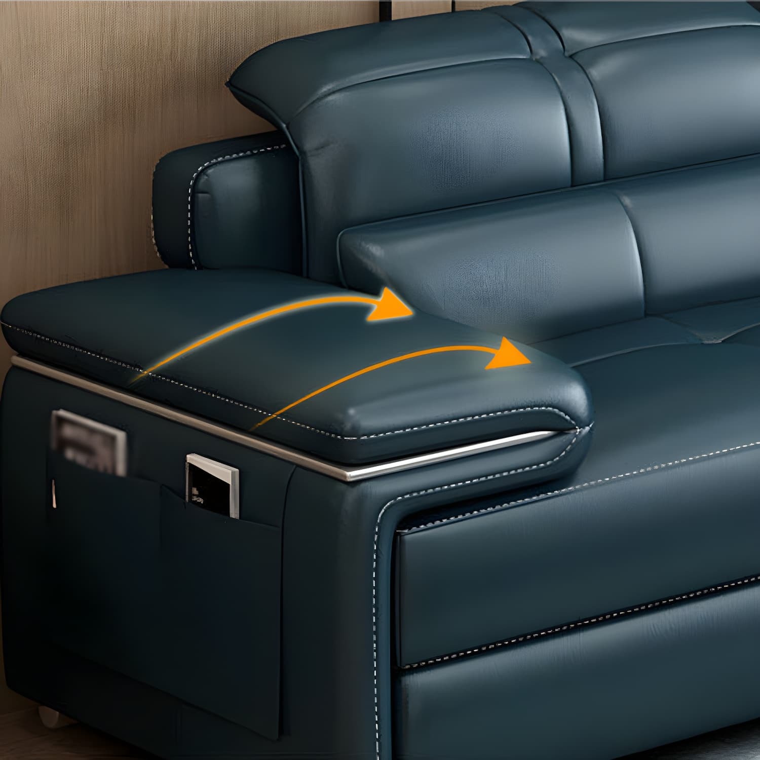 Genuine Leather Sectional 34.65"High Pillow Top Arm Sofa with Storage, Blue thumbnail 9