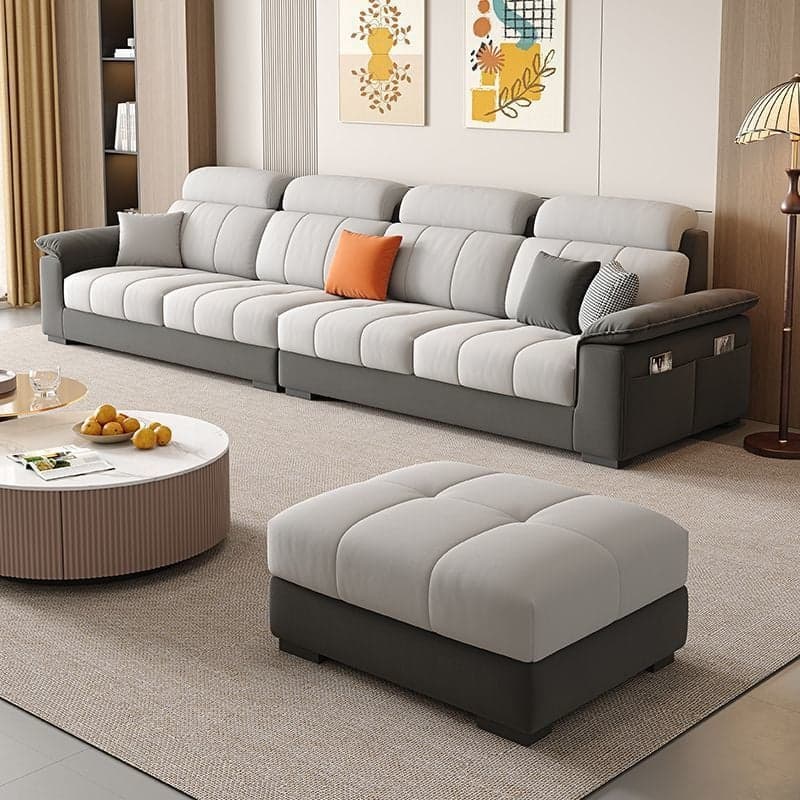 Straight Scratch-repellent Sofa with Side Pocket and Horizontal Flared Arm, Includes 1 Ottoman thumbnail 3