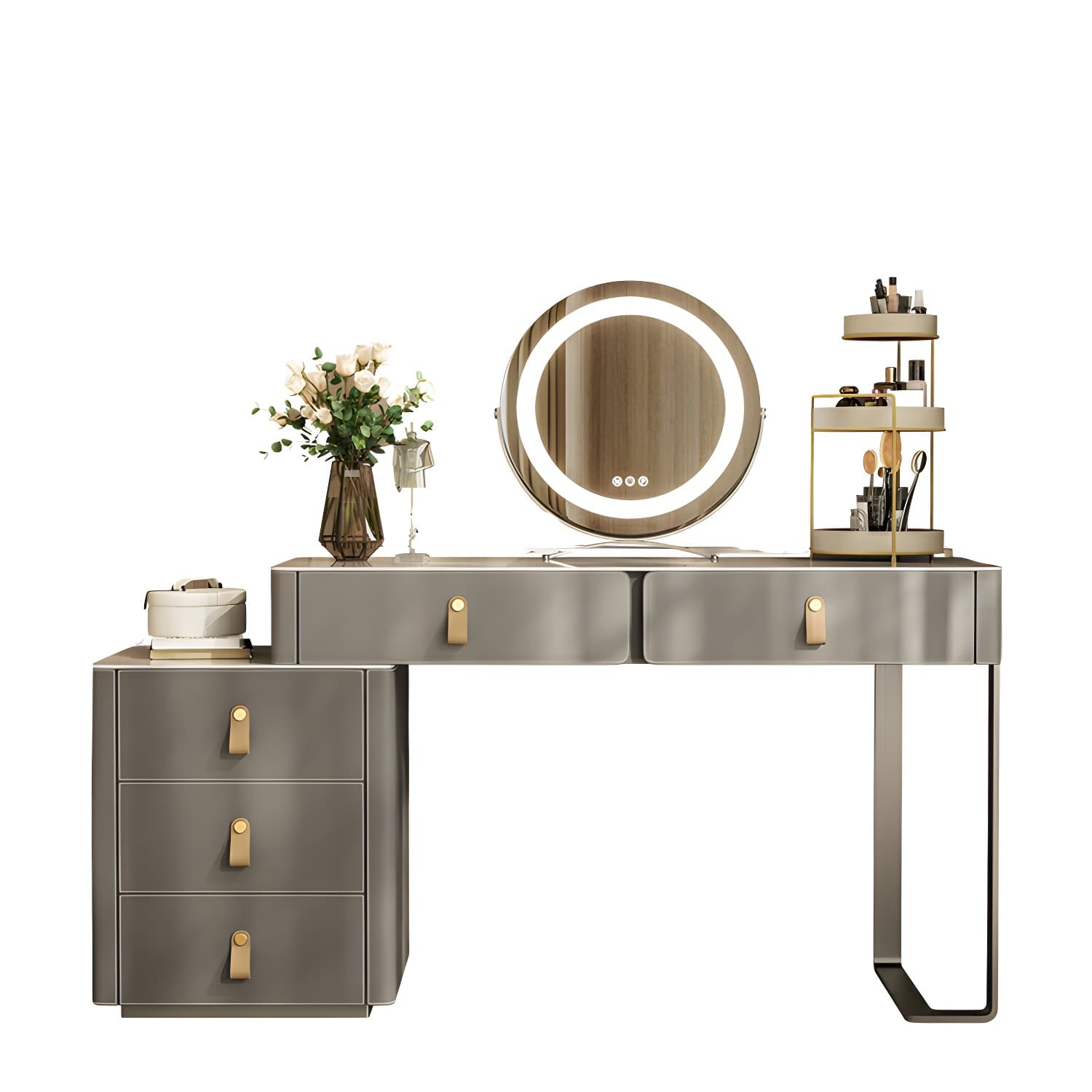 Contemporary 5-Drawer Wood Frame Slate Top Makeup Vanity Desk Table in Gray thumbnail 5