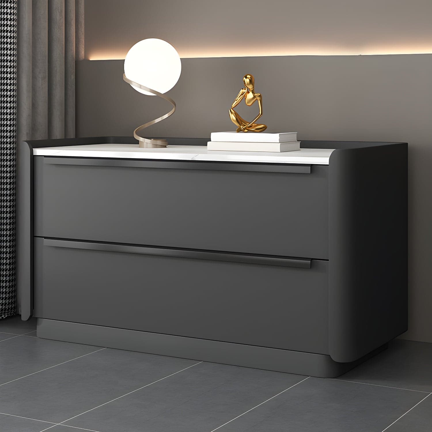 Modern Faux Leather Drawer Storage Nightstand in Stone Finish