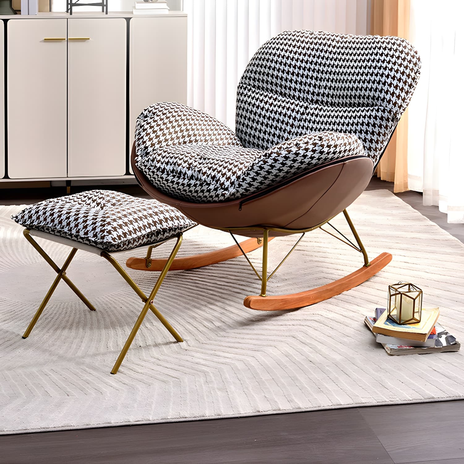 Modern Upholstered Indoor Rocking Chair with Removable Cushions and Slipcover for Enhanced Comfort thumbnail 5