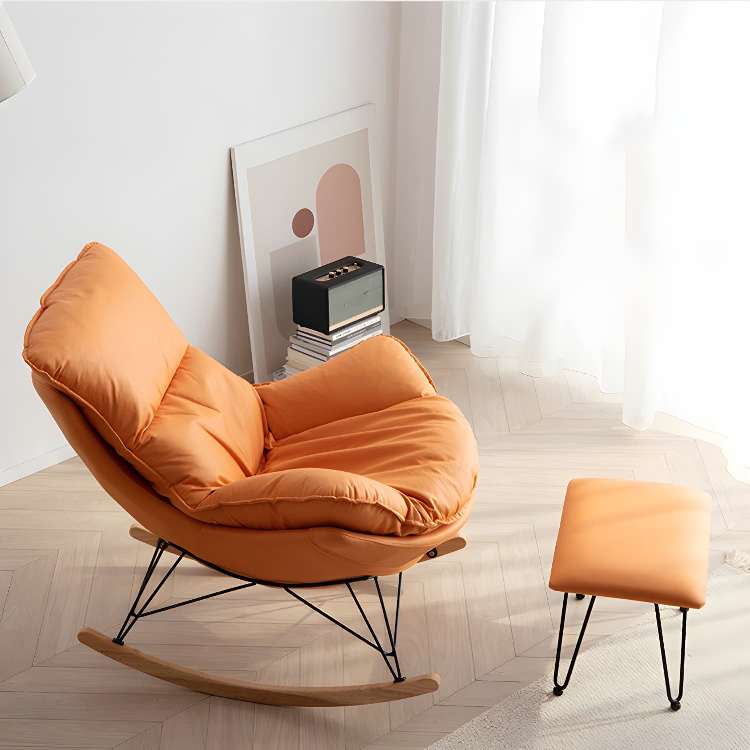 Contemporary Indoor Rocking Chair with Sled Legs and Spindle Back thumbnail 17