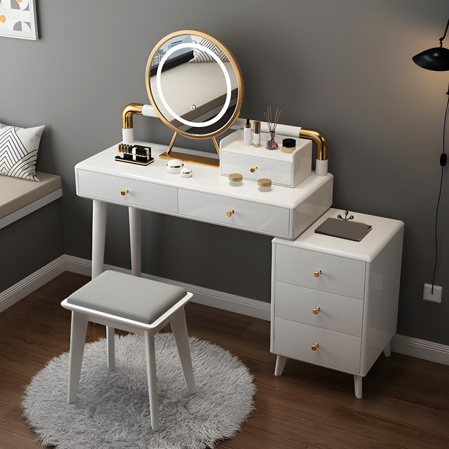 Modern Style Rubber Wood Vanity Table with 6 Drawers Dressing Table thumbnail 6
