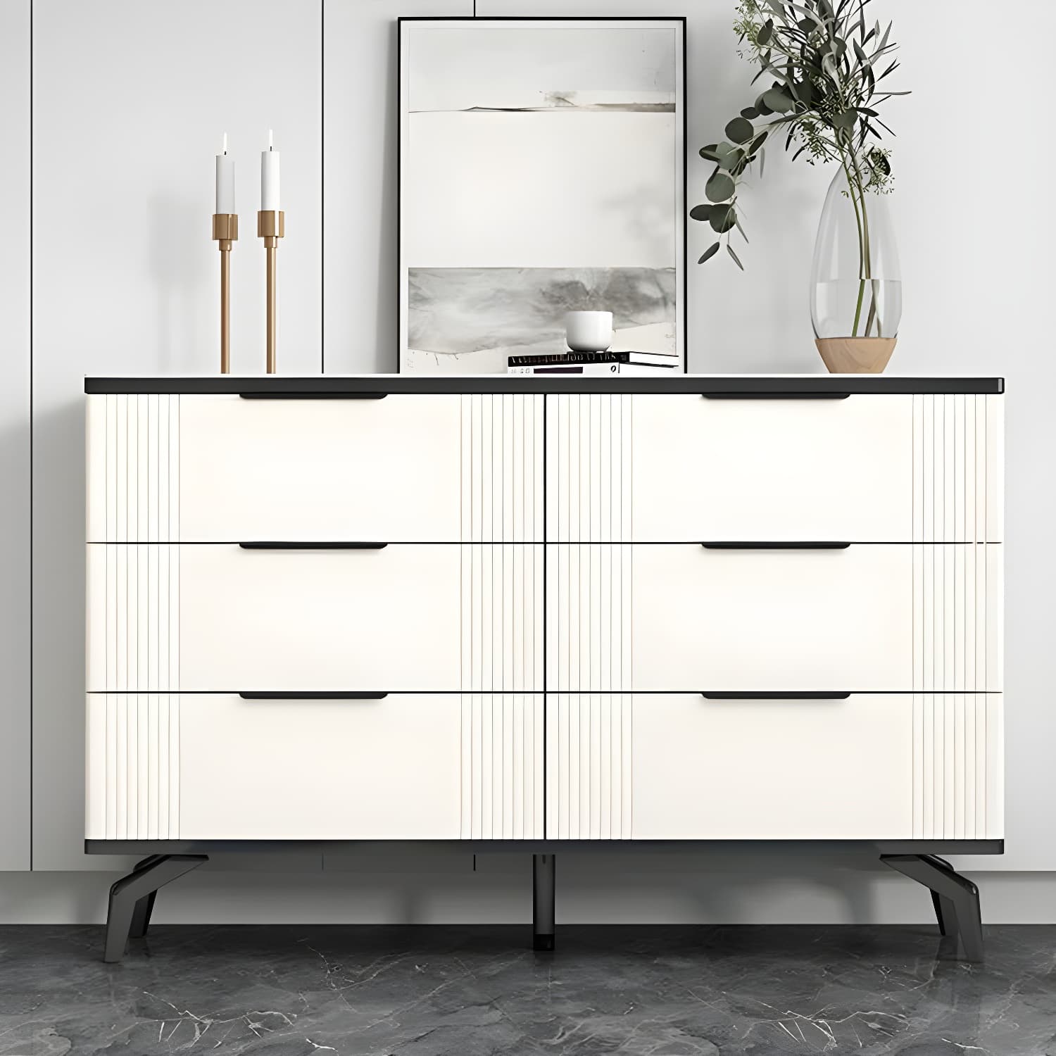 Drawers Included Modern Chest with Stone Countertop and Metal Legs thumbnail 4