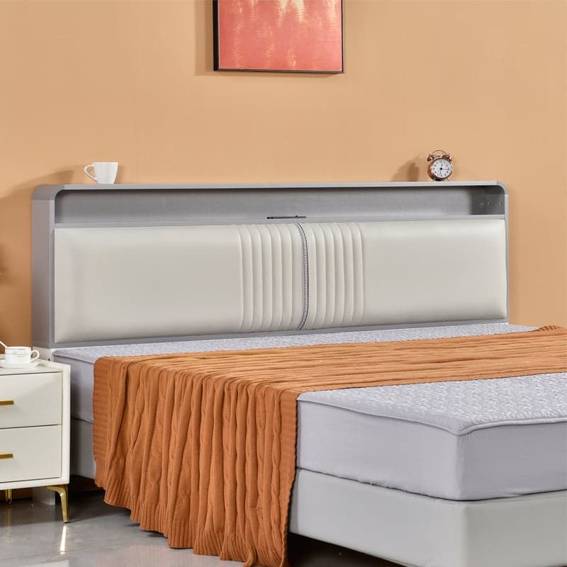 Minimalist Free-standing Standard Full(54"W x 75"L)/Twin(38"W x 75"L) Panel No Distressing with Shelves Included and Illuminating in Lumber thumbnail 3