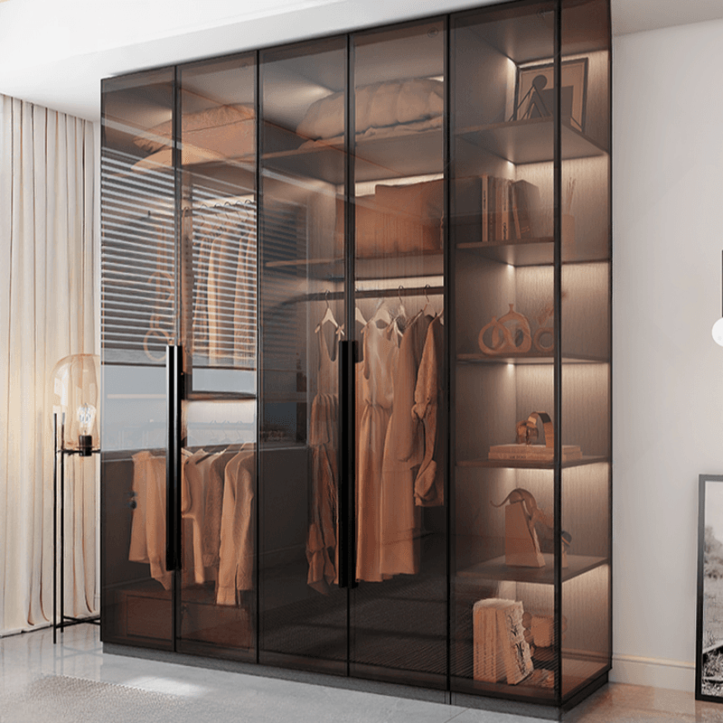 Transparent Simplistic Vitreous Wardrobe Closet with Soft Close Door, Interior Shelves, and Hanging Rod thumbnail 8