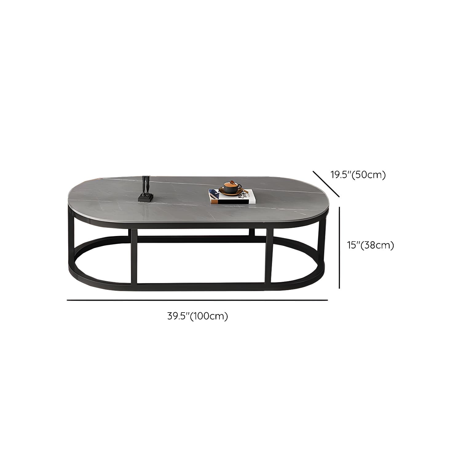 Slate Coffee Table Oval Nesting Coffee Table Set with Metal Legs thumbnail 20