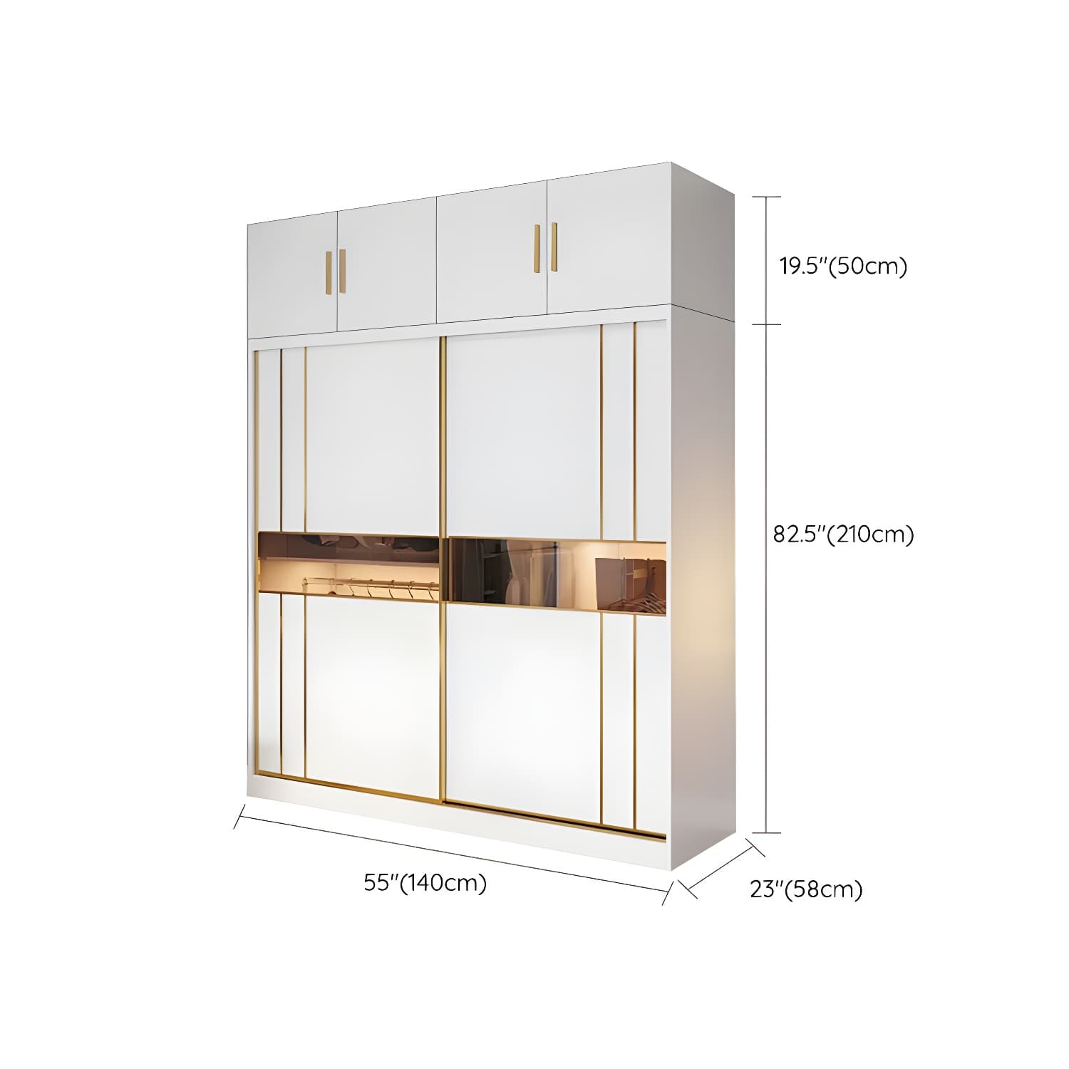 Modern White Wardrobe Armoire with Mirror, Drawers & Clothing Rod thumbnail 24