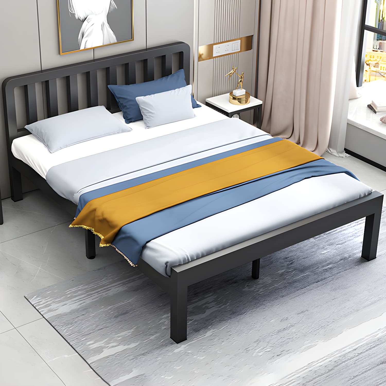Contemporary Metal Bed Frame Solid Color Slat Bed with Custom Gold Legs thumbnail 10