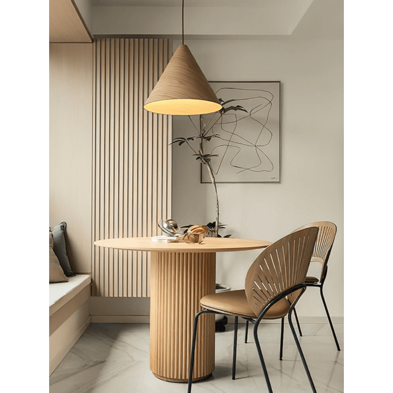 Fixed Rounded Dining Table for 4/2 People/Seats 6 with Ribbed Leg and a Slate/Wooden Tabletop in Natural/Chalk in a Nordic Style thumbnail 7