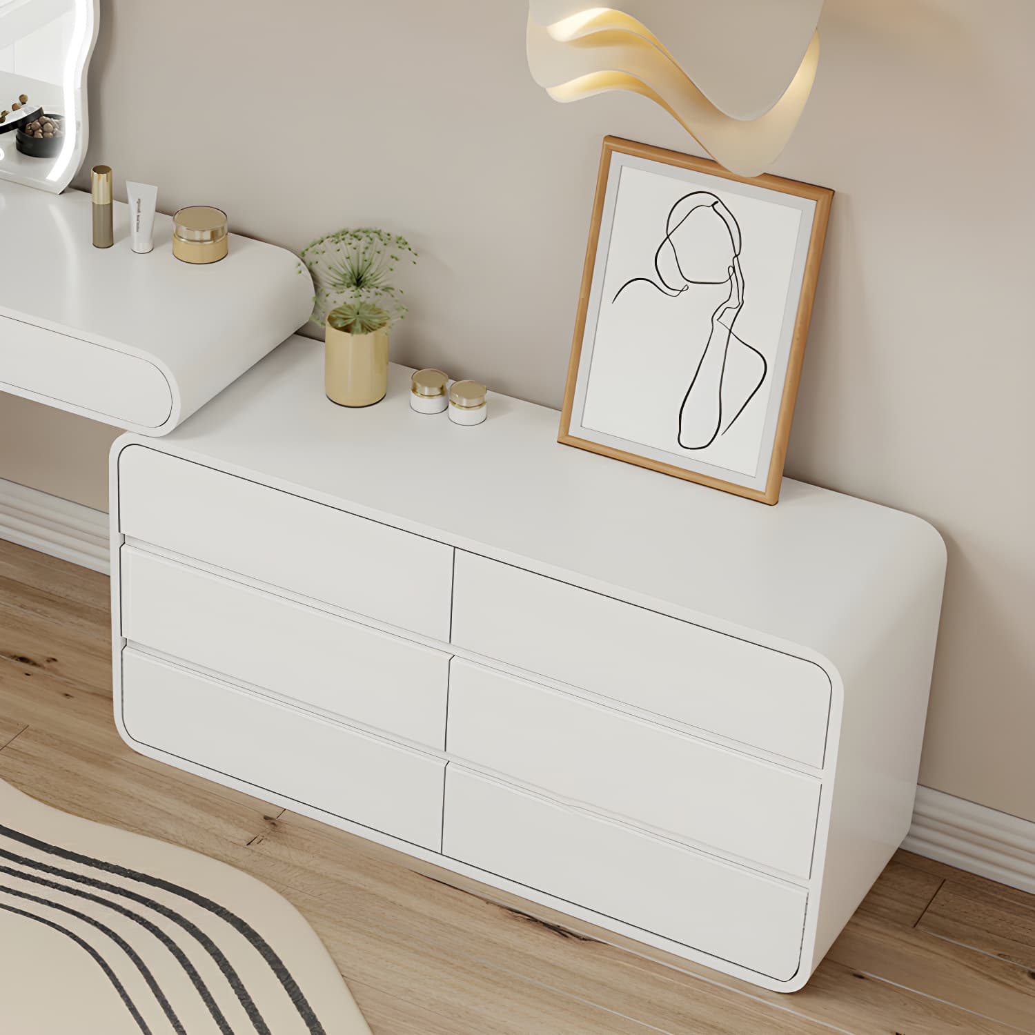 Modern White Wooden Makeup Vanity With Soft Close Drawers & Easy Assembly, Standard Width thumbnail 12