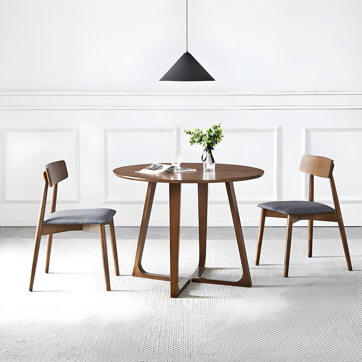 Simple Walnut Ash Dining Table Double Solid Wood Pedestal Home Table thumbnail 3