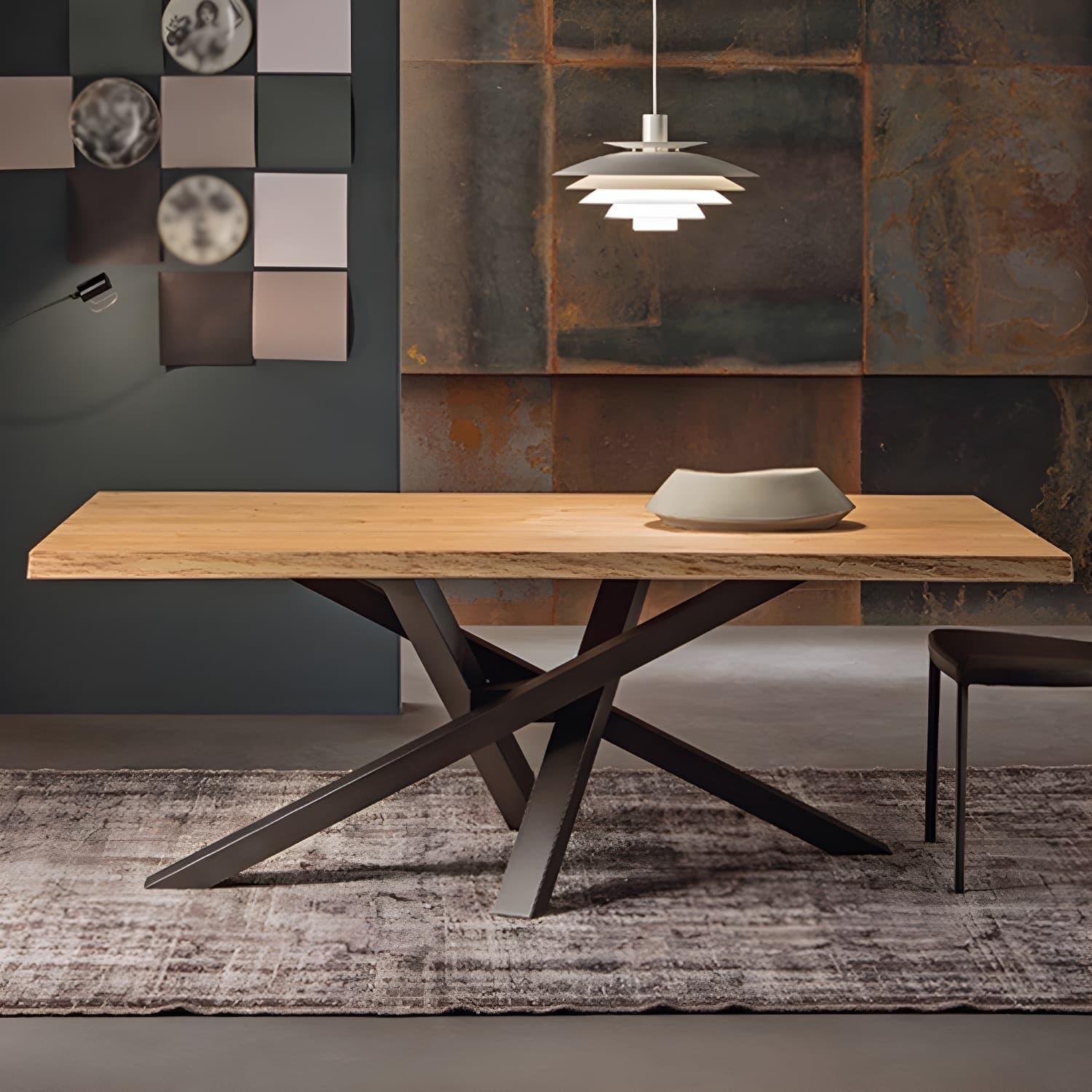 Rectangle 4 Legs Industrial Table Solid Wood Fixed Table for Restaurant thumbnail 4