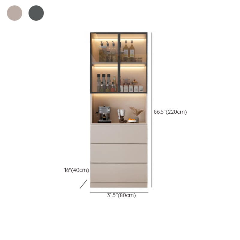 Modern Timber Countertop Server with Glazed Door Hutch, Narrow Size, Six Internal Shelves for Kitchen Cupboards thumbnail 9