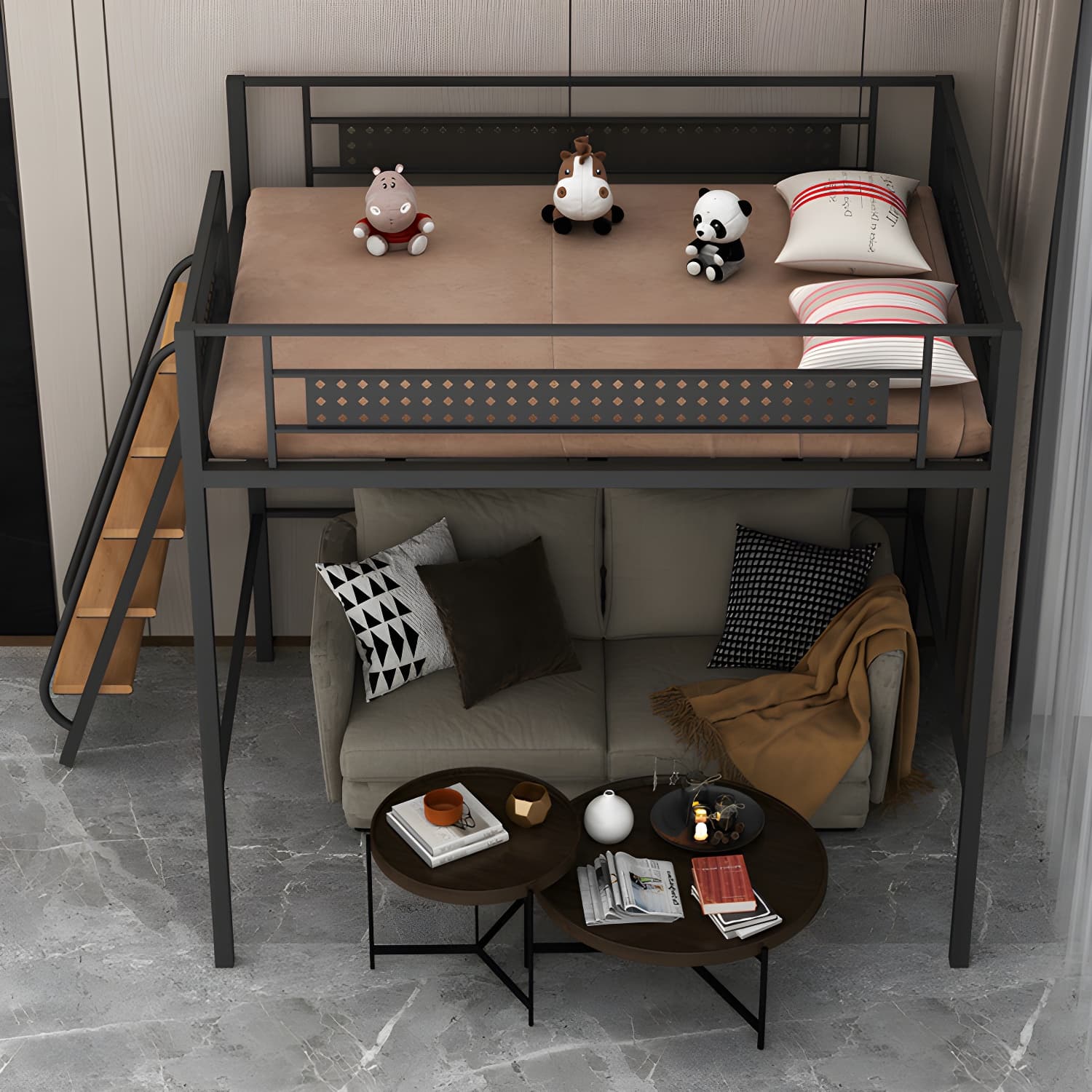 Simple and Chic Metal Frame Modern Bed with Headboard Included thumbnail 12