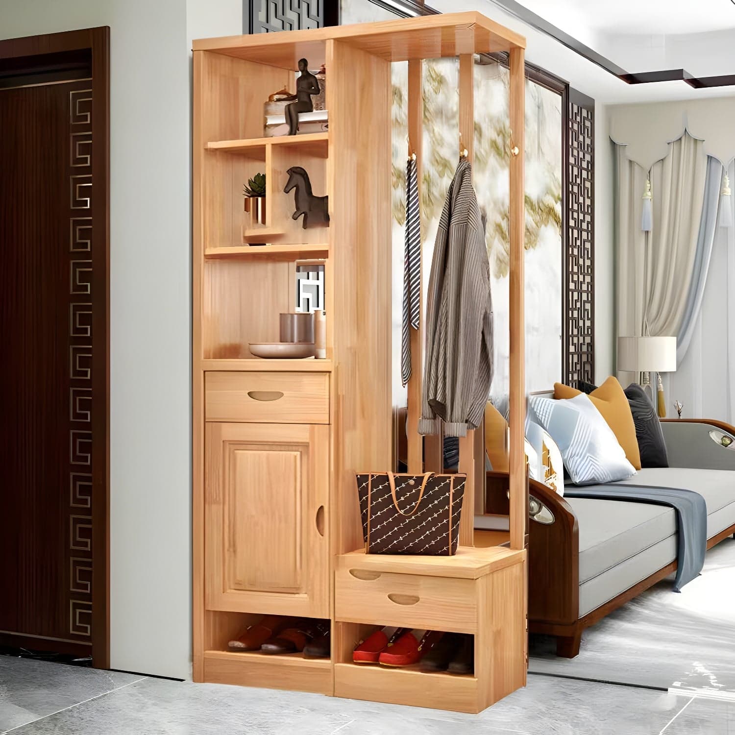 Solid Wood Modern Accent Cabinet with Doors and Drawers for Living Room thumbnail 6