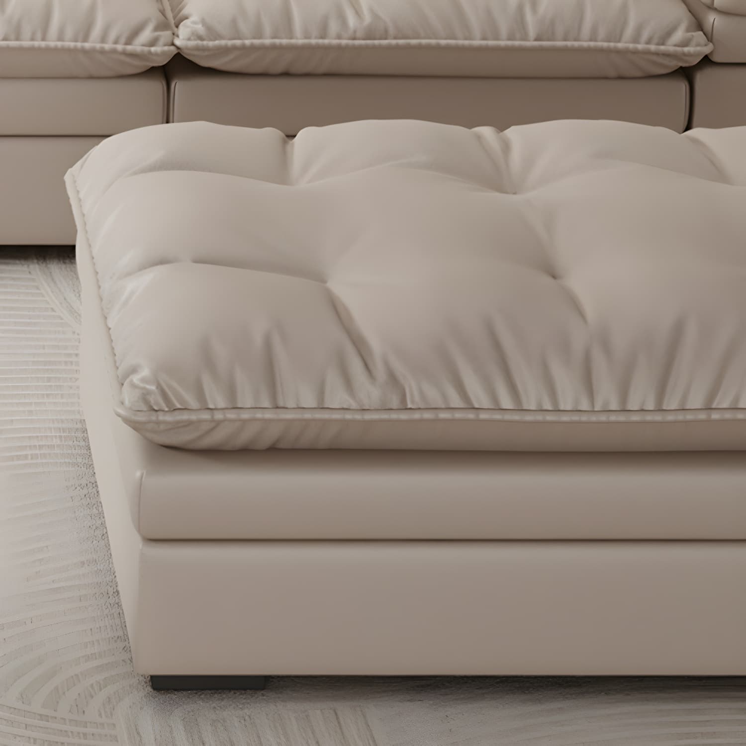 Modern Beige Faux Leather Stationary Sectional Sofa with Adjustable Headrest and Wood Frame thumbnail 7