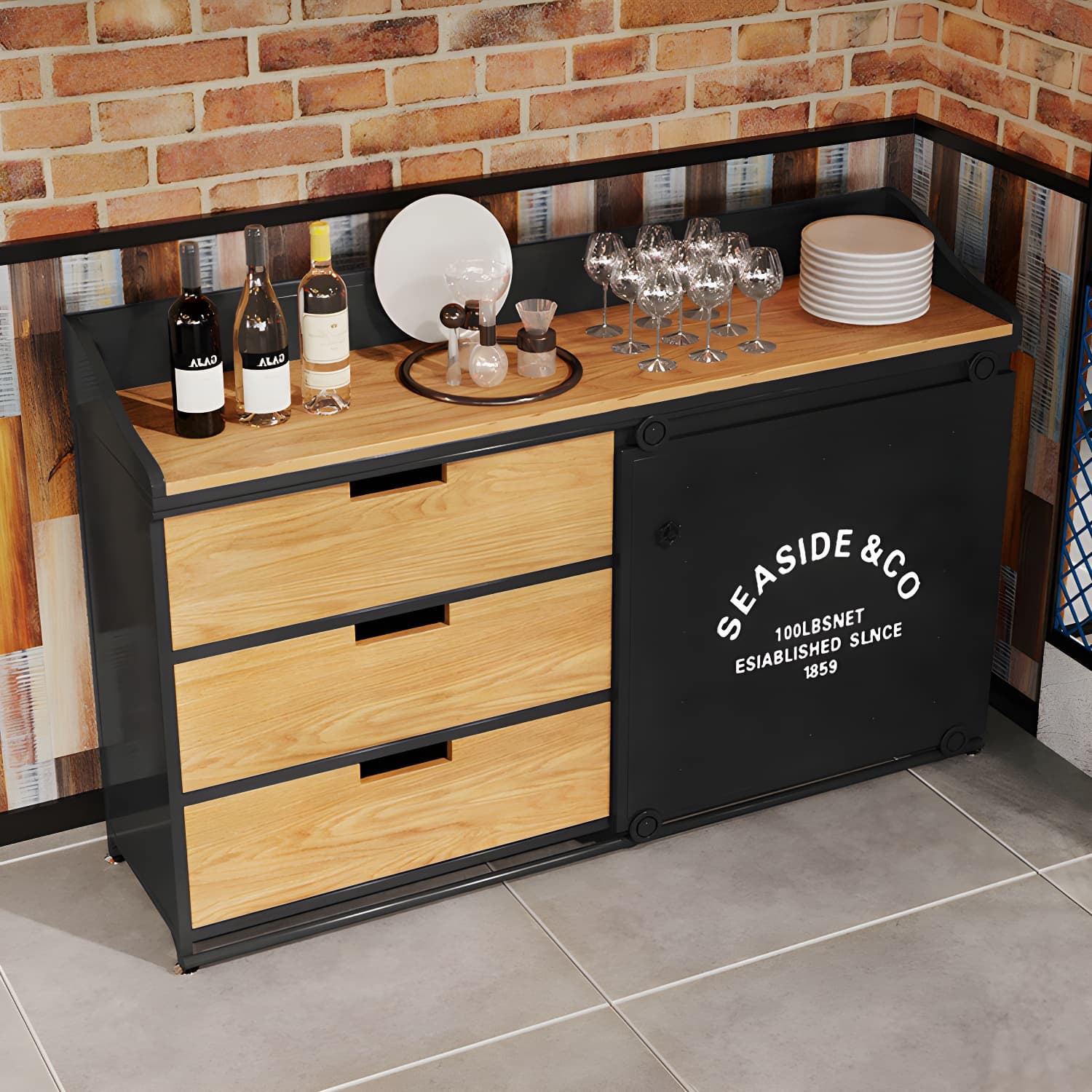 Industrial Metal Sideboard with Drawers, Cabinets, and Open Storage - 3 Drawers, 1 Interior Shelf thumbnail 19