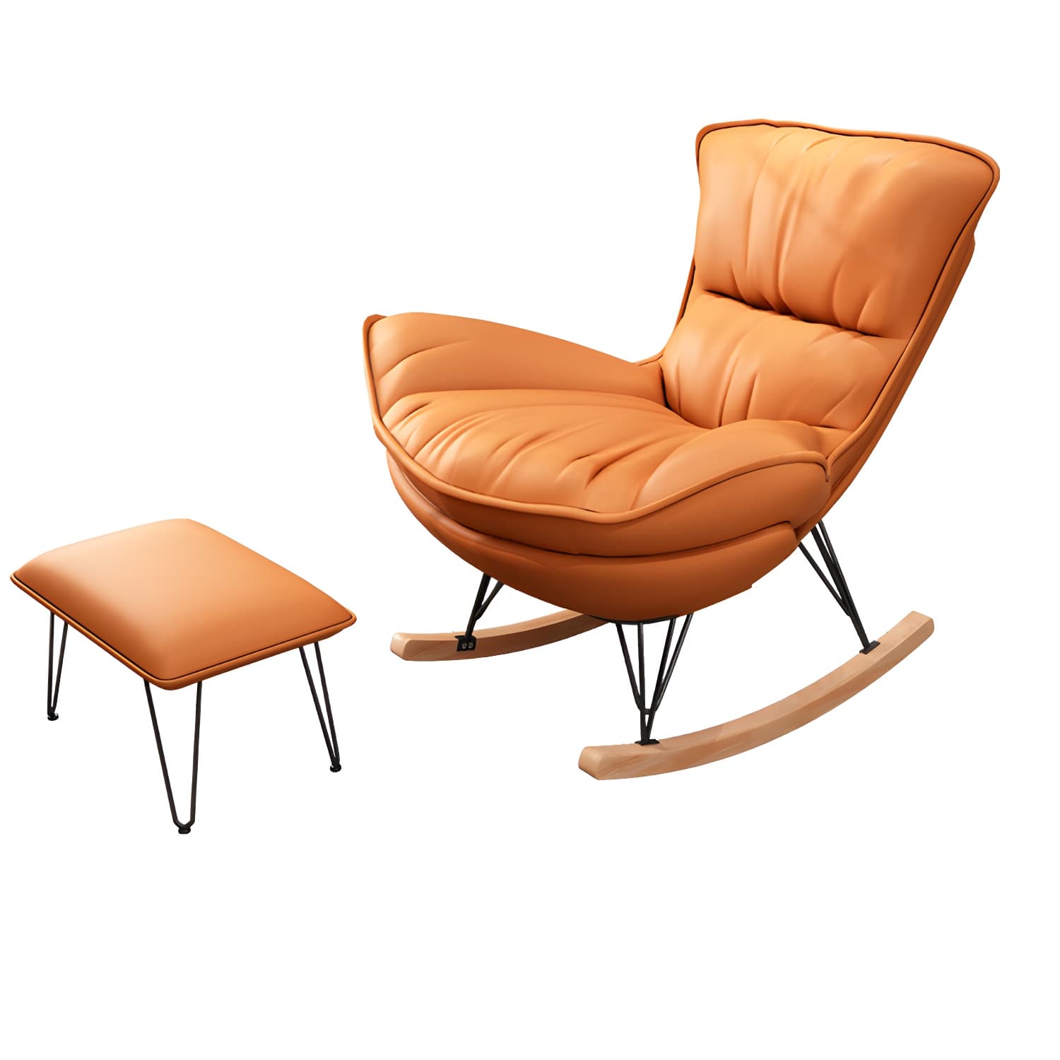 Glam Rocking Accent Chair Upholstered Antique Finish Rocking Chair with Ottoman thumbnail 11