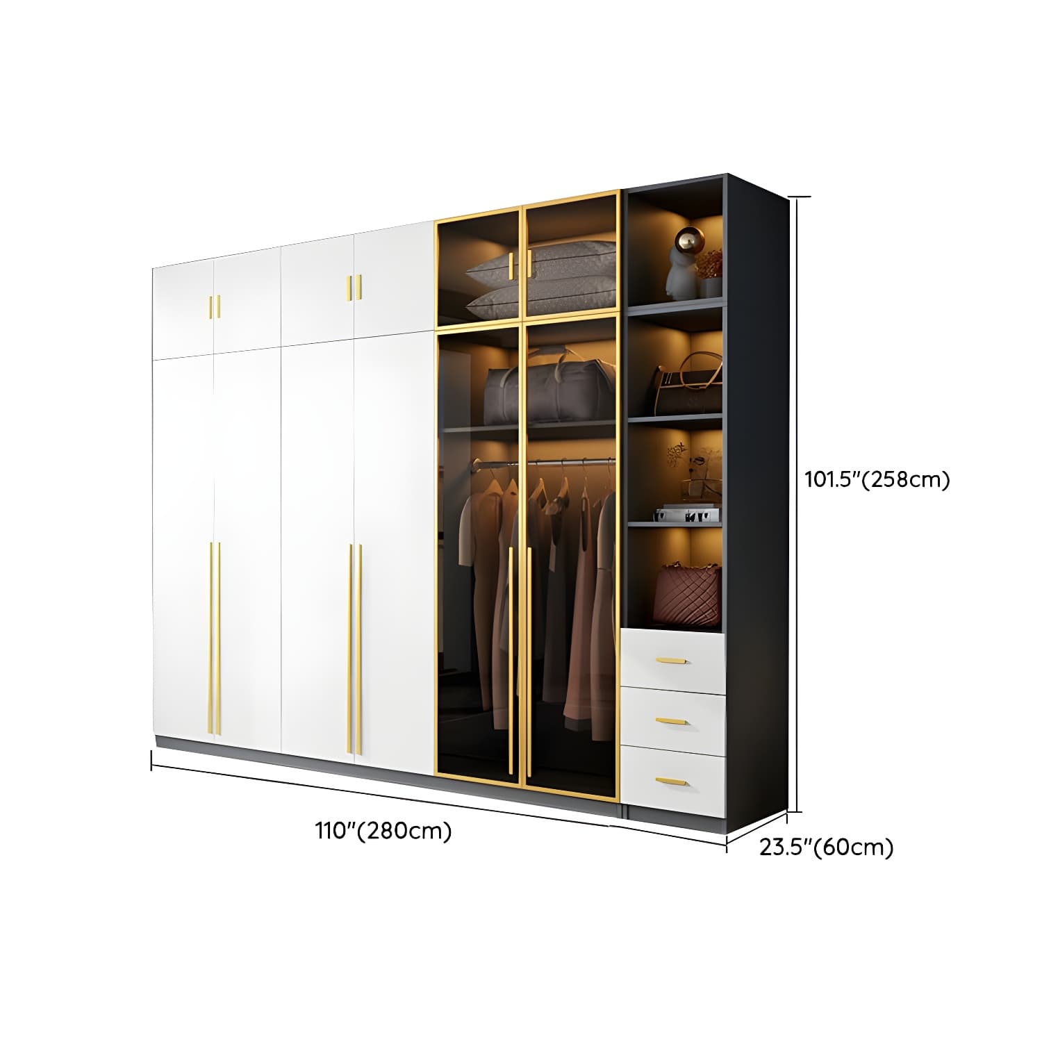 Contemporary Color Block Glass Doors Combination Armoire with Shelves Storage thumbnail 32